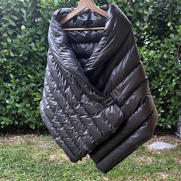Ralph Lauren Jackets & Blazers - Ralph Lauren Quilted down puffer Jacket shawl in Gray with silver buckle M/L